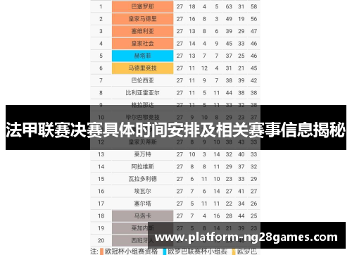 法甲联赛决赛具体时间安排及相关赛事信息揭秘
