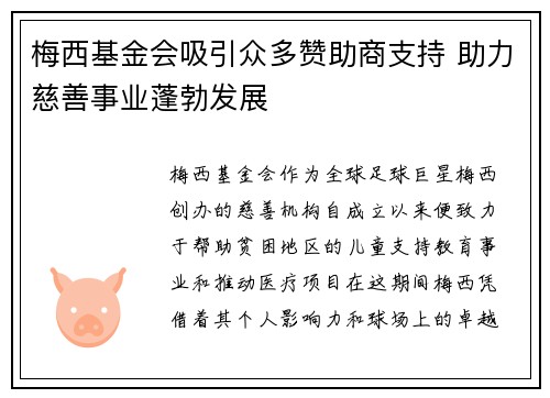 梅西基金会吸引众多赞助商支持 助力慈善事业蓬勃发展